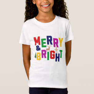 Merry and Bright Pine Tree Reindeer Snowman  T-Shirt