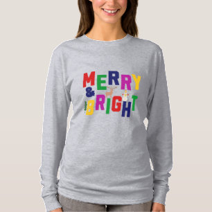 Merry and Bright Pine Tree Reindeer Snowman  T-Shirt