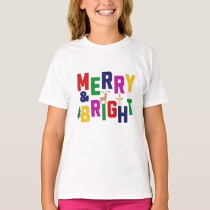 Merry and Bright Pine Tree Reindeer Snowman  T-Shirt