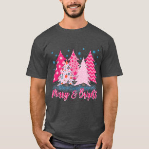Merry And Bright Pink Christmas Tree, Pink Christm T-Shirt