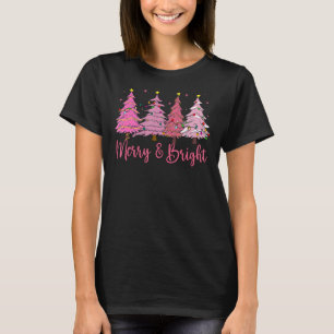 Merry and Bright Pink Christmas Tree Pink Christma T-Shirt