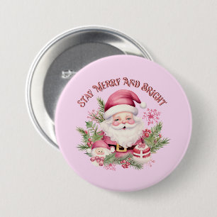 Merry and Bright - Pink Santa 7.5 Cm Round Badge
