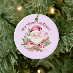 Merry and Bright - Pink Santa Ceramic Tree Decoration
