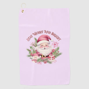 Merry and Bright - Pink Santa Golf Towel
