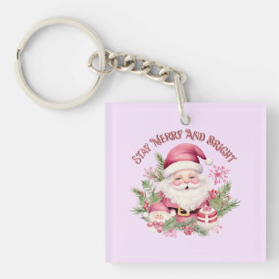 Merry and Bright - Pink Santa Key Ring