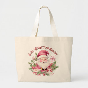 Merry and Bright - Pink Santa Large Tote Bag