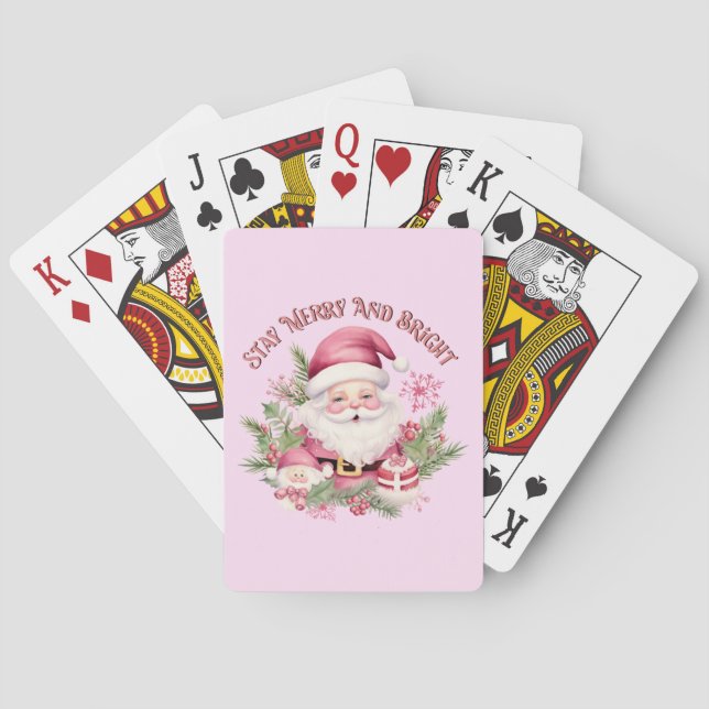 Merry and Bright - Pink Santa Playing Cards (Back)