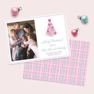 Merry And Bright Pink Teal Merry Christmas Photo Holiday Card