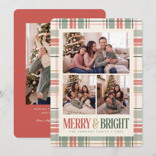 Merry and Bright Plaid Three Photo Card