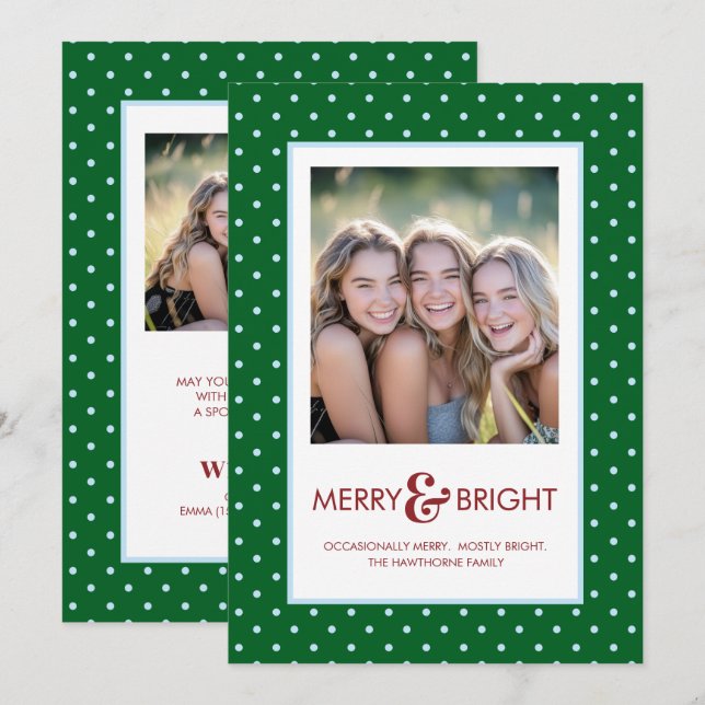 Merry and Bright Polka Dot Funny Holiday Card (Front/Back)