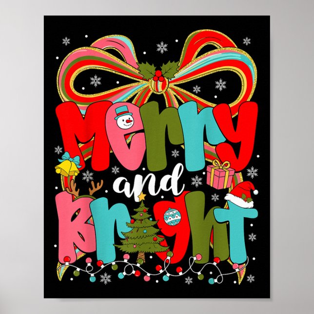 Merry And Bright Preppy Coquette Bow Christmas Wom Poster (Front)