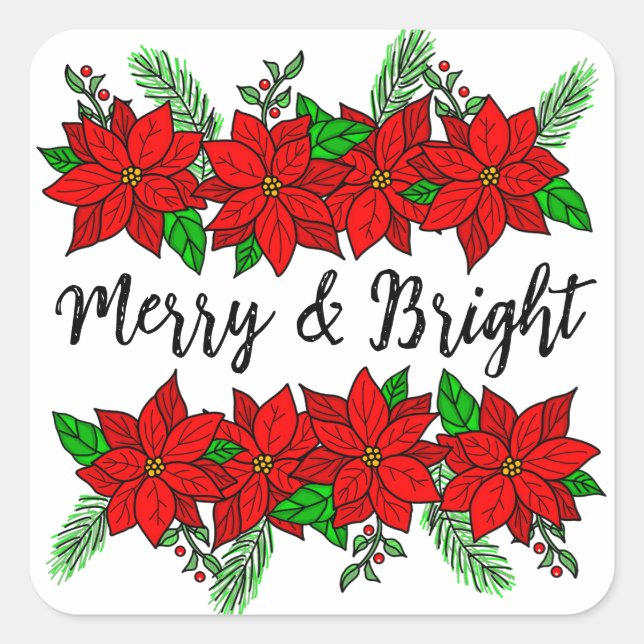Merry and Bright | Pretty Christmas Square Sticker (Front)