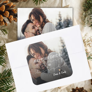 Merry And Bright Pretty Script Photo Happy Holiday Square Sticker