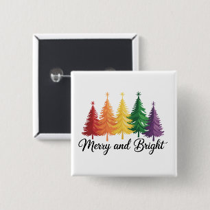 Merry And Bright Rainbow Christmas Tree Gay LGBTQ 15 Cm Square Badge