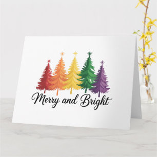 Merry And Bright Rainbow Christmas Tree Gay LGBTQ Card