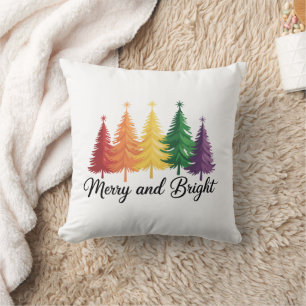 Merry And Bright Rainbow Christmas Tree Gay LGBTQ  Cushion