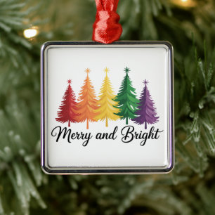 Merry And Bright Rainbow Christmas Tree Gay LGBTQ Metal Tree Decoration