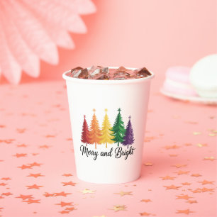 Merry And Bright Rainbow Christmas Tree Gay LGBTQ Paper Cups