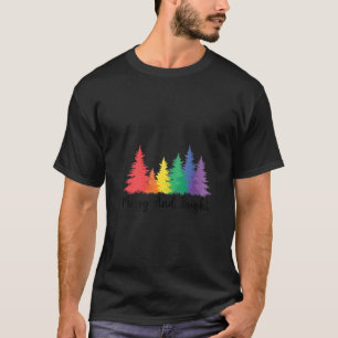 Merry And Bright Rainbow Christmas Tree Gay LGBTQ T-Shirt