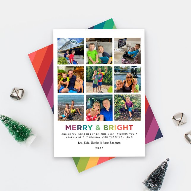 Merry and Bright Rainbow Photo Collage 2024 Holiday Card (Creator Uploaded)