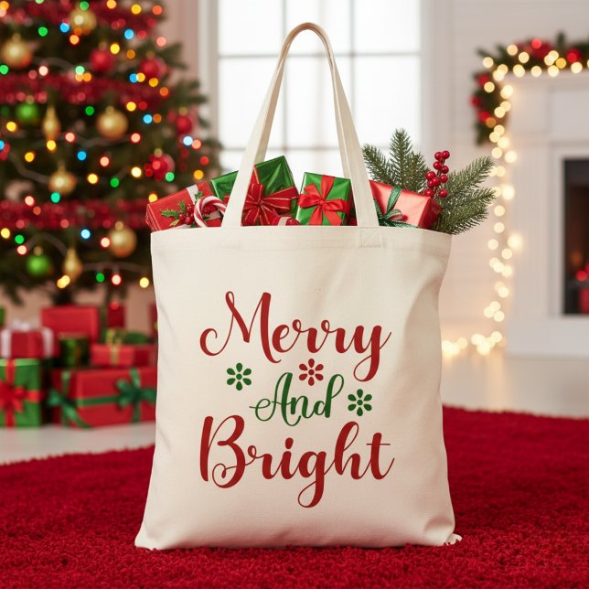 Merry and Bright Red and Green Christmas Tote Bag (Merry and Bright Red and Green Christmas Tote Bag)