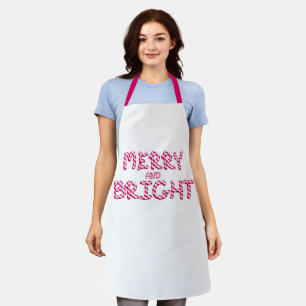 Merry and Bright Red Candy Cane Christmas Apron