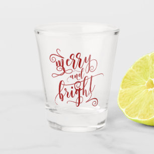 Merry and Bright   Red Decorative Text Shot Glass