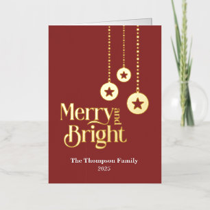 "Merry and Bright" Red Folded Foil Holiday Card