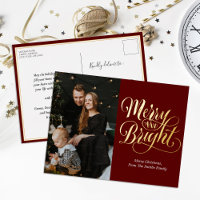 Merry and Bright Red Gold Calligraphy Photo