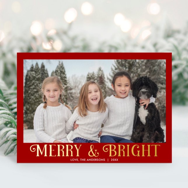 Merry and Bright Red Gold Modern one photo (Creator Uploaded)