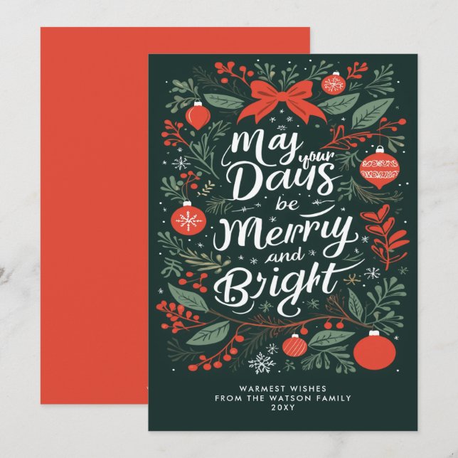 Merry and Bright Red Green Christmas Holiday Card (Front/Back)