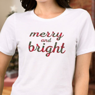 Merry and Bright - red green tartan script  Tri-Blend Shirt