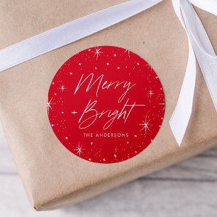 Merry and Bright Red Holiday Classic Round Sticker