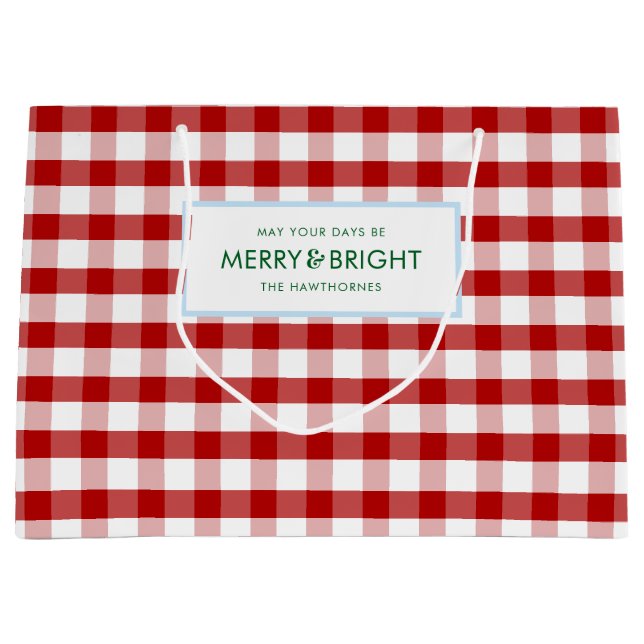 Merry and Bright Red Plaid Holiday Large Gift Bag (Front)