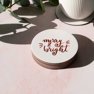 Merry and bright - red round paper coaster