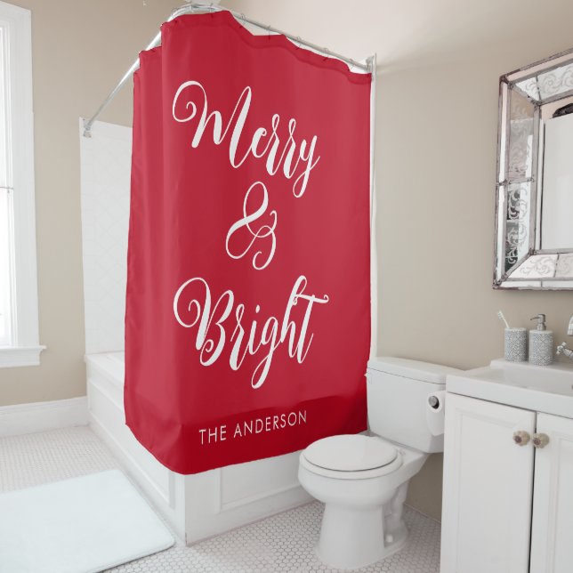 Merry and Bright Red  Shower Curtain (In Situ)
