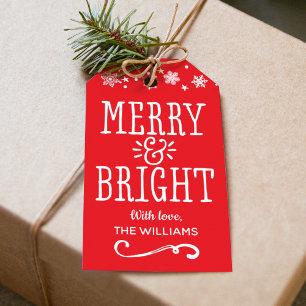 Merry and Bright Red Snowflake Christmas Gift Tags