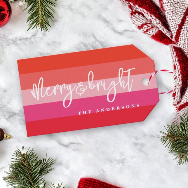 Merry and Bright Red Stripes Christmas Holiday  Gift Tags (Creator Uploaded)