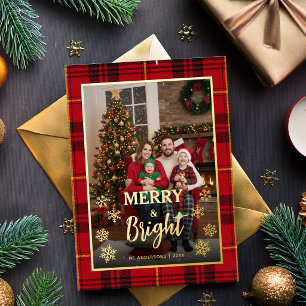 Merry and Bright Red Tartan Plaid Christmas Photo