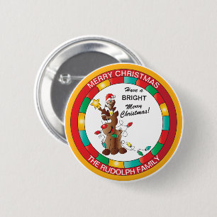 Merry and Bright Reindeer and Christmas Mouse 6 Cm Round Badge