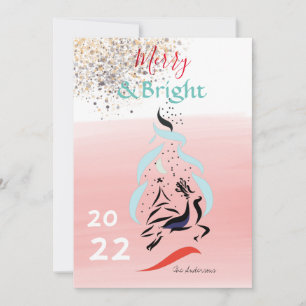 Merry and Bright Reindeer and Tree Christmas Card