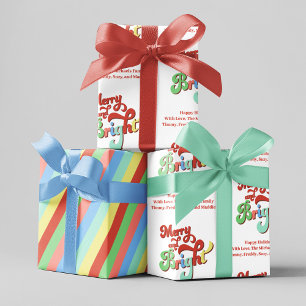 Merry and Bright Retro Christmas Custom Wrapping Paper Sheet