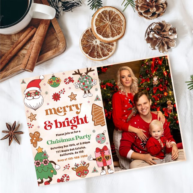 Merry And Bright Retro Christmas Holiday Party Invitation (Creator Uploaded)
