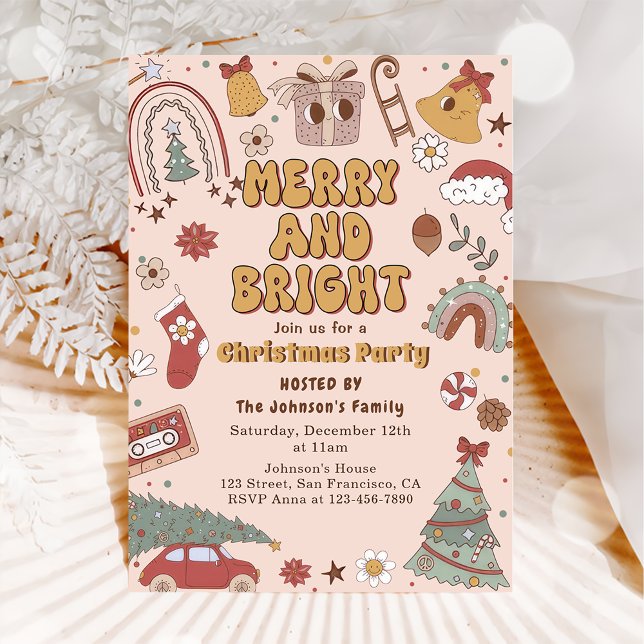 Merry and Bright Retro Christmas Holiday Party  Invitation (Creator Uploaded)