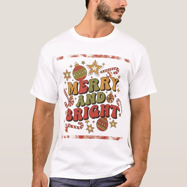 Merry and Bright Retro Christmas Tee  (Front)