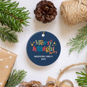 Merry and Bright Retro Colorful Family Ceramic Tree Decoration