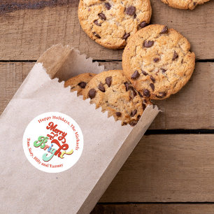 Merry and Bright Retro Holiday Personalised Classic Round Sticker