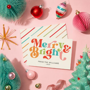 Merry And Bright Retro Rainbow Holiday Card