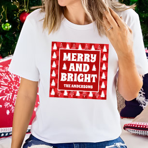  Merry and Bright Retro Red Checkerboard Christmas T-Shirt