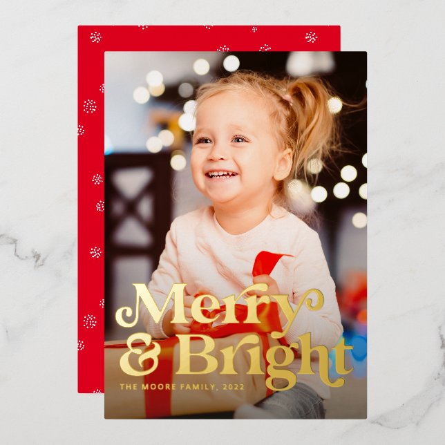 Merry and Bright retro vertical photo Christmas (Front/Back)